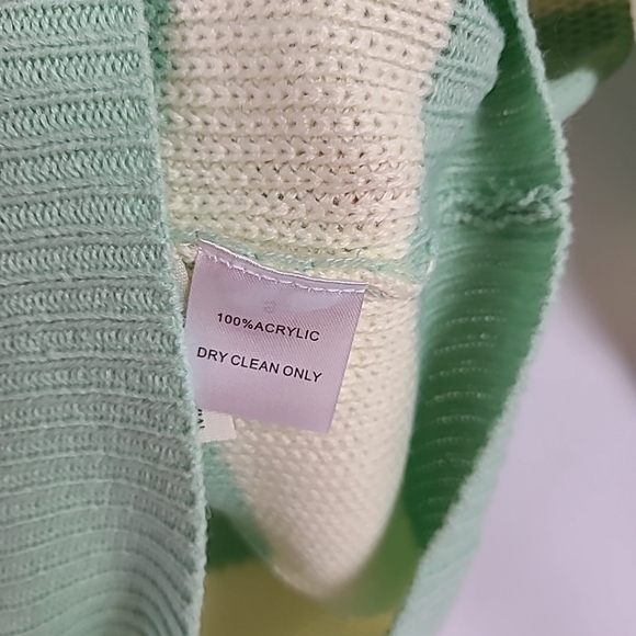 NEW Sew In Love Lucky Strike Sage Green Ivory Striped Round Neck Sweater Sz S - Picture 4 of 5